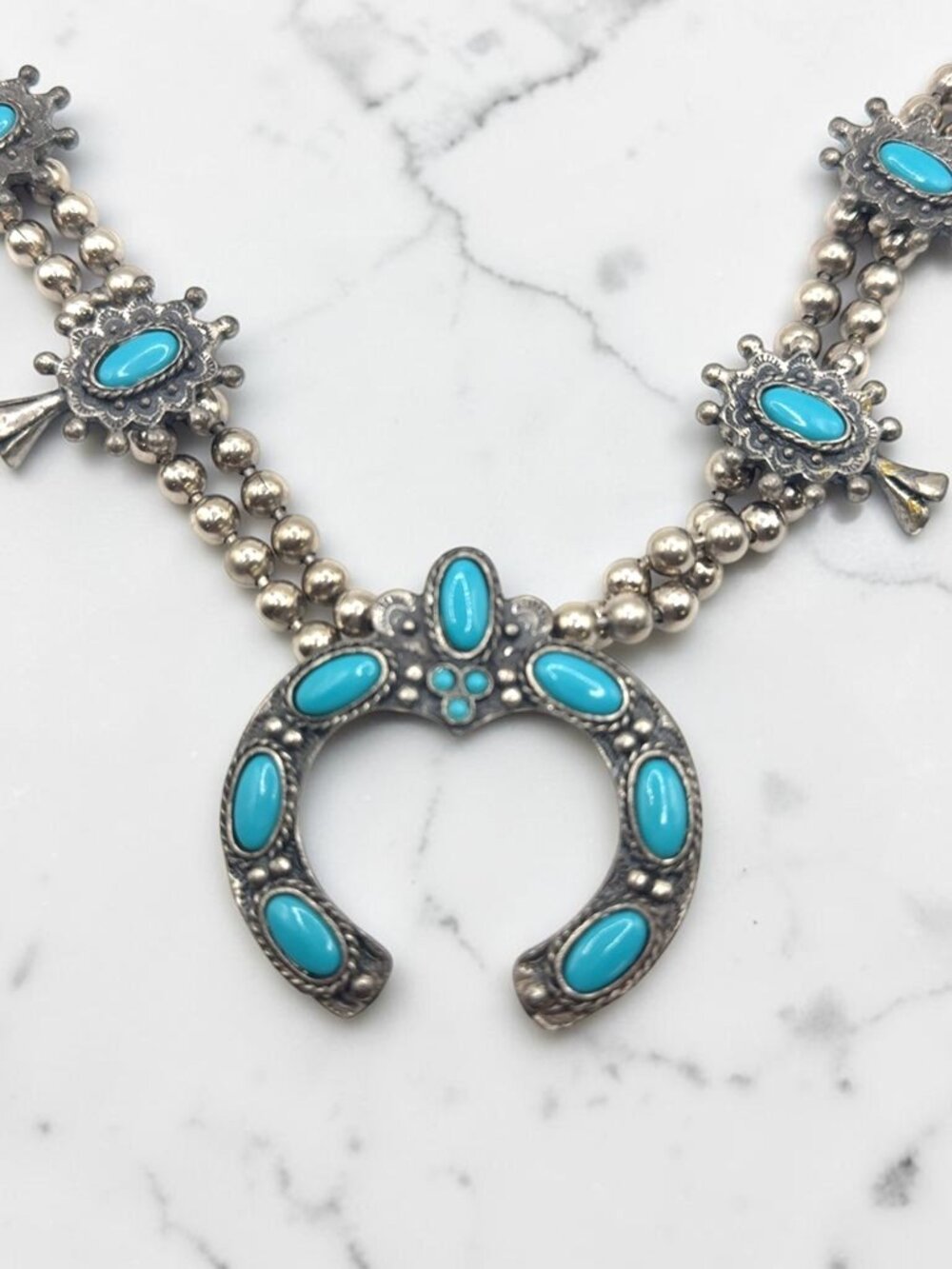 Silver-Tone Faux Turquoise Beaded Statement Necklace